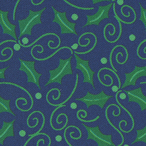 Happy Llamadays - Holly and Scrolls Navy | Benartex 14425-56