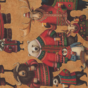 Christmas Party Animals - Brown Christmas Fat Quarter by Quilting Treasures
