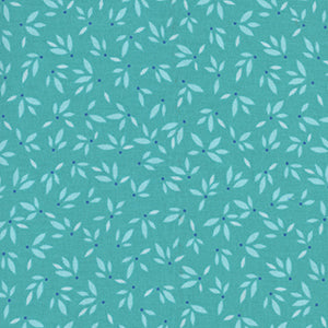 Flora and Fauna Midnght - Leaves Turquoise by Benartex