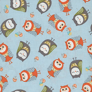 Hello Pumpkin - Owl Family Lite Blue by Benartex