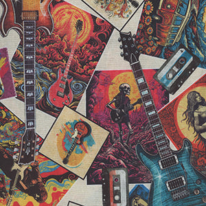 Rock N Roll Fantasy - Cream Novelty Fat Quarter by Quilting Treasures remnant