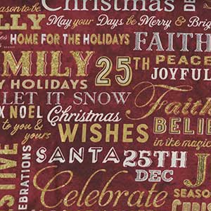 Stonehenge Christmas Joy - Red Christmas by Northcott