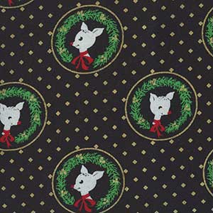 Fawn Laureates - Black Christmas Fat Quarter by Michael Miller