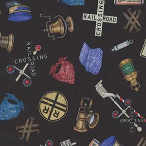 Locomotion - Black Novelty Fat Quarter by Quilting Treasures