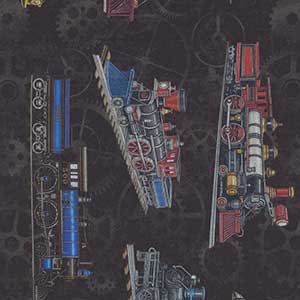 Locomotion - Black Novelty Fat Quarter by Quilting Treasures