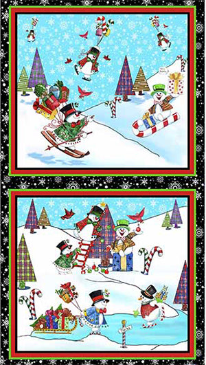 Snowman Follies - Black Christmas Panel by Quilting Treasures