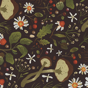 Woodland Mushrooms - Black Novelty by David Textiles