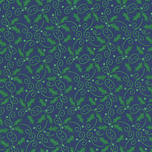 Happy Llamadays - Holly and Scrolls Navy by Benartex