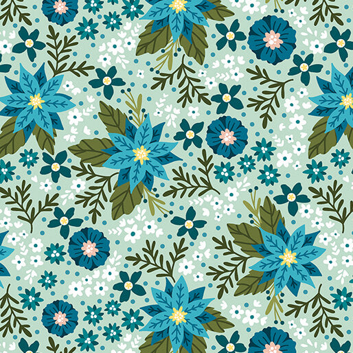 Snow Fall - Frost Flowers Aqua by Benartex